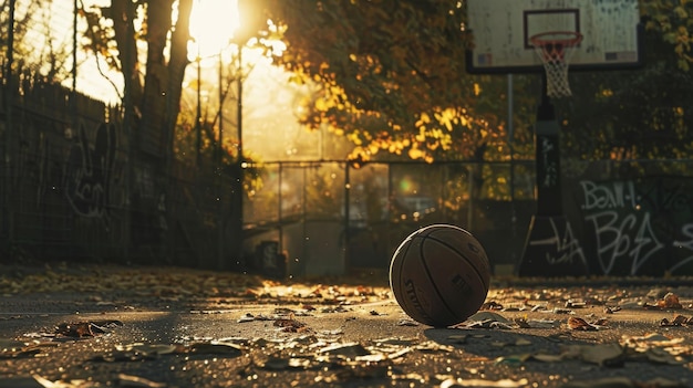 basketball in the park with a basketball in the background