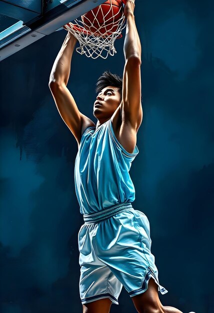 a basketball player in a blue outfit with the number 7 on it