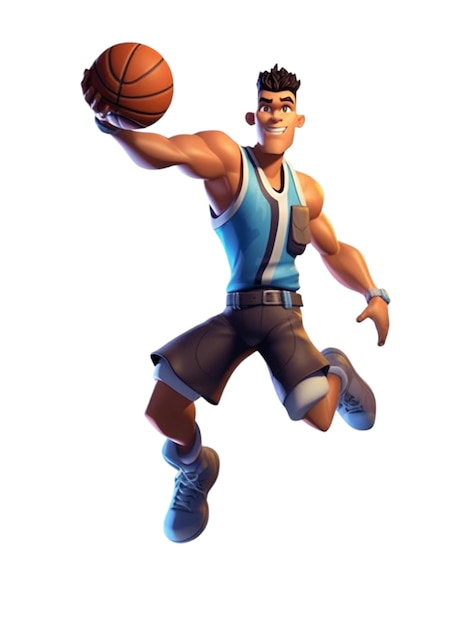 Basketball player cartoon character 3d design isolated on transparent background ai generative