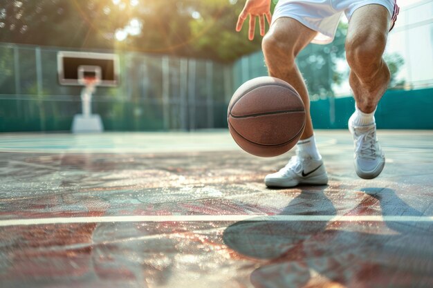 Basketball player dribbling the ball on basketball court Generative AI