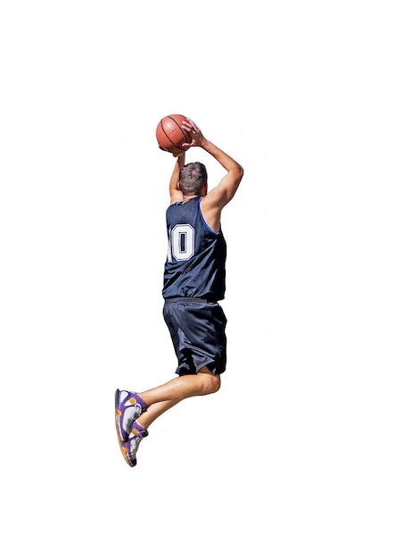 Basketball player dunking on white background