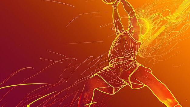 Basketball player jumping high in the air Abstract illustration of a basketball player in motion