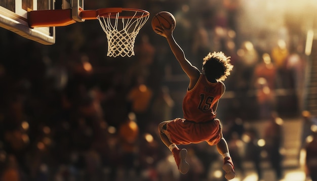 Photo basketball player making a slam dunk