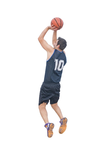 Basketball player shooting on white background