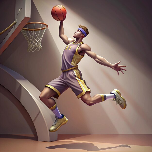 Photo a basketball player with a purple headband is jumping up to shoot the ball