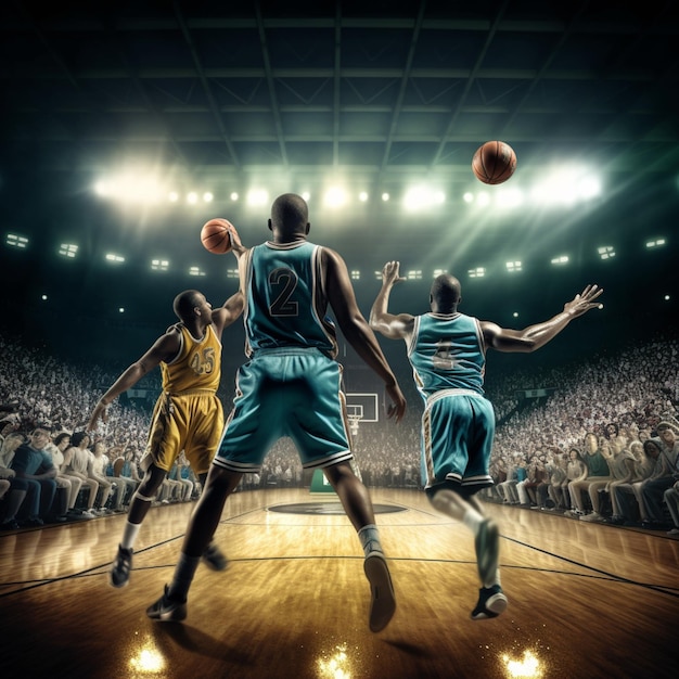 Basketball players in a stadium with the number 3 on their jersey