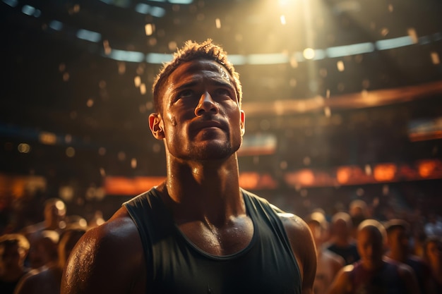 Basketball pro player standing in the court ready to play