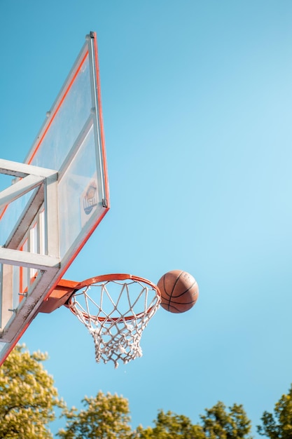 Basketball rim ball in net