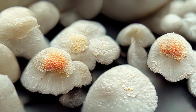 Baskets of White Mushrooms at a Market Generative Ai