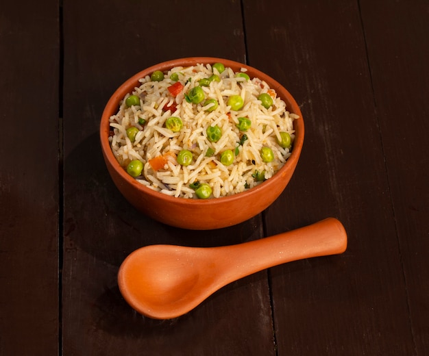 Basmati Rice Pilaf or Pulav with Peas and Vegetables