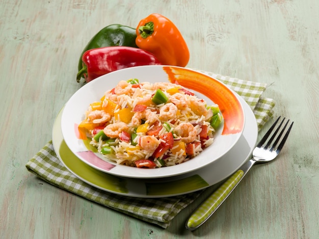 Basmati rice with capsicum and shrimp