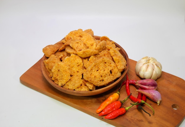 Basreng traditional food from Indonesia made from sliced meatball with salt and seasoning