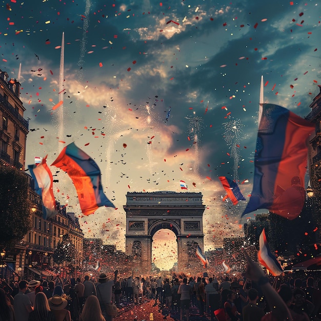 Bastille Day Celebration Crowd At Arc De Triomphe