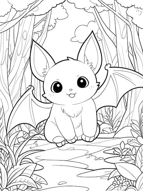 Bat a cartoon image of a little cute little creature with a big smile on its face coloring page