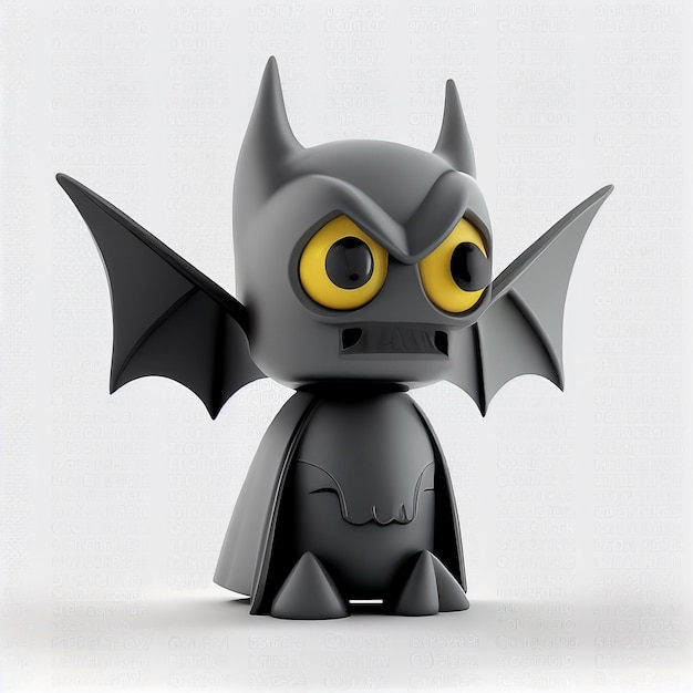 A bat figure with a yellow eye is sitting on a white background.