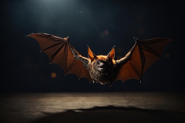 Bat in flight on dark background colorful sharp bright ai generative