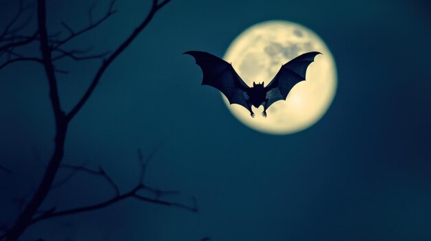 Photo a bat flying against a full moon creating a mysterious and atmospheric scene