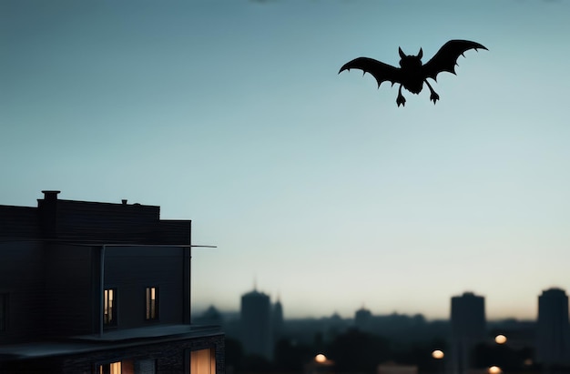 Bat flying in the evening sky