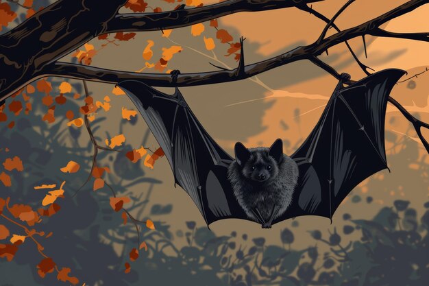 Photo a bat hanging from a tree bat illustration ar 32 job id 47ea9a22eacd4b23a1676993f878af4f