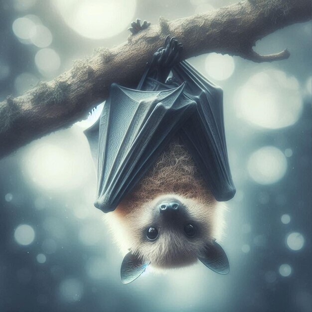 Photo a bat hanging upsidedown from a tree branch