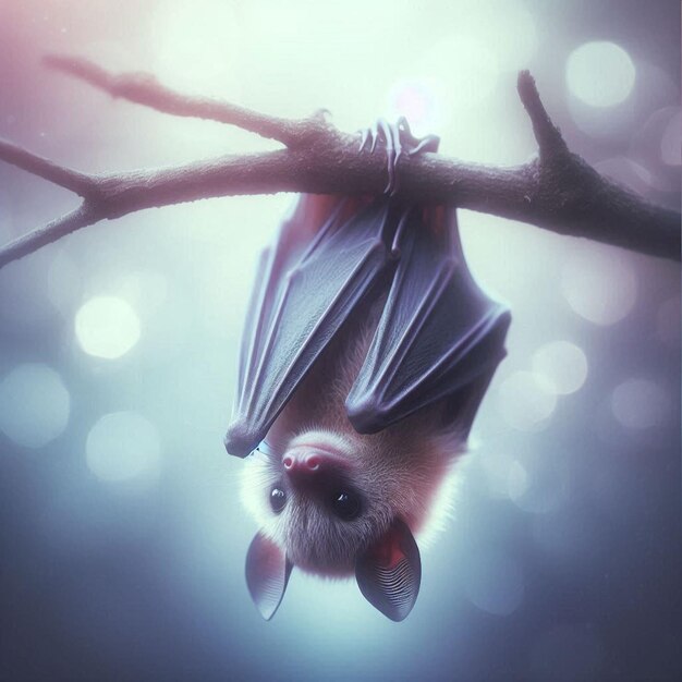 Photo a bat hanging upsidedown from a tree branch