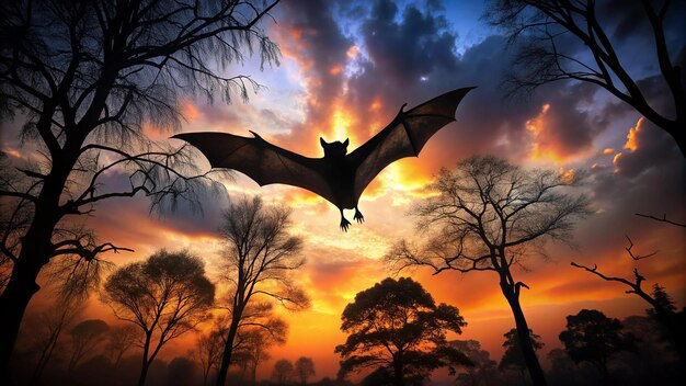 a bat in the sky with the sun behind it