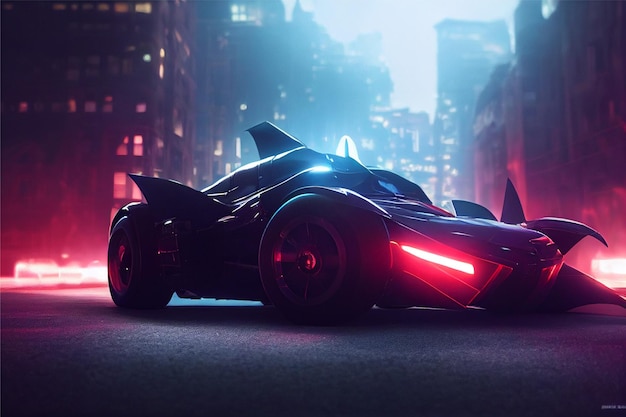 Bat style futuristic cars with Volumetric lighting epic neon city appocalypse AI generative