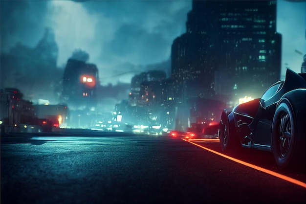 Bat style futuristic cars with Volumetric lighting epic neon city appocalypse AI generative