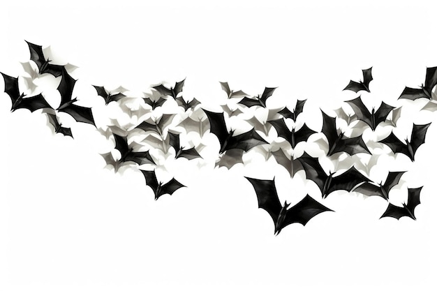 Bat Swarm Detailed Black Bats Isolated on white background Generative Ai