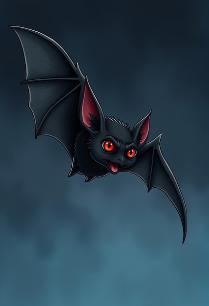 a bat with red eyes and orange eyes is shown in the dark