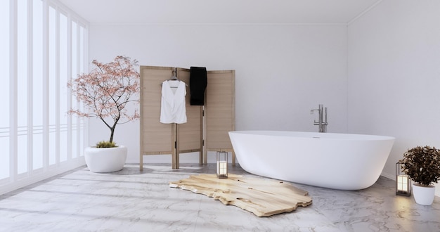 The Bath on empty room interior japanese style.3D rendering