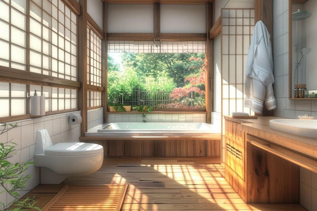 Photo the bath and toilet on bathroom japanese style