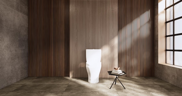 The Bath and toilet on bathroom japanese wabi sabi style 3D rendering