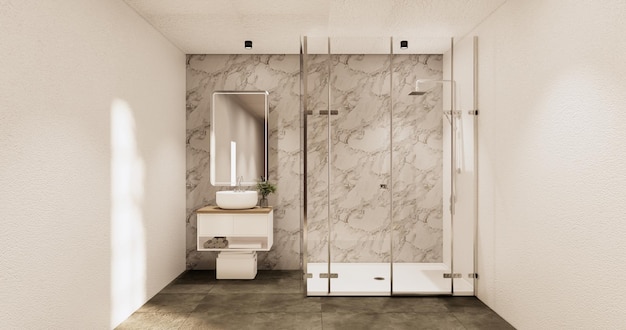 The Bath and toilet on bathroom japanese wabi sabi style 3D rendering