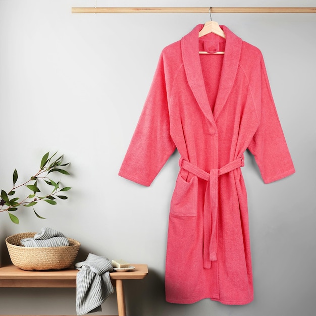 Bathrobe mockup Empty plush dressing gown with belt mock up isolated bathroom fashion