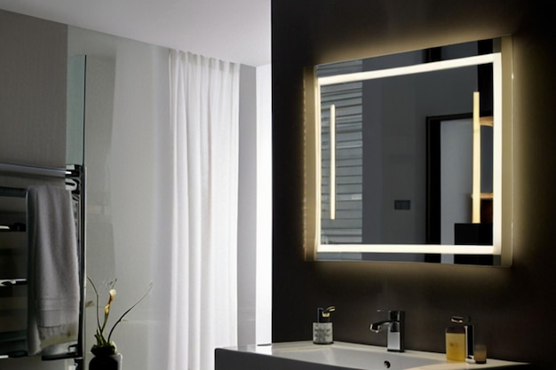 Photo bathroom backlit mirror design