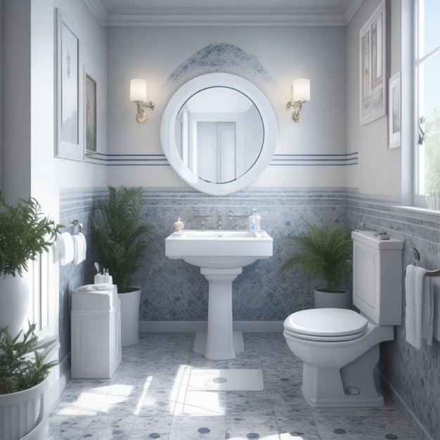 Bathroom corner with white tiled floor white tub and sink with a mirror luxury design home