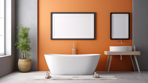 Bathroom design with a bathtub in the center in a minimalist style Generated AI