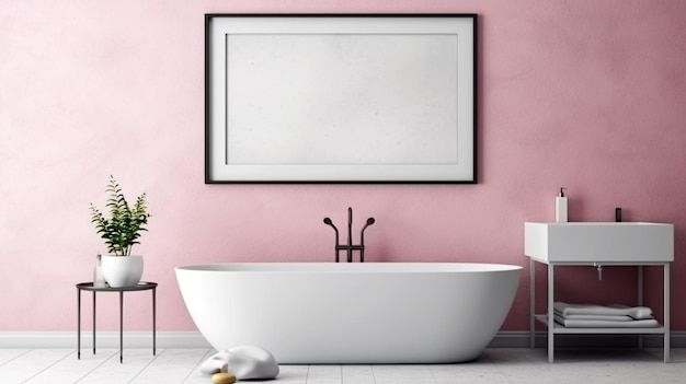 Bathroom design with a bathtub in the center in a minimalist style Generated AI