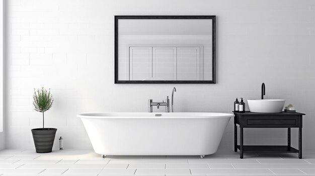 Bathroom design with a bathtub in the center in a minimalist style Generated AI