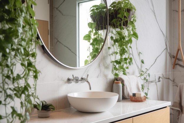 Bathroom green mirror design Generate Ai