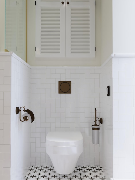 Bathroom interior. Cabin with toilet. 3D render.