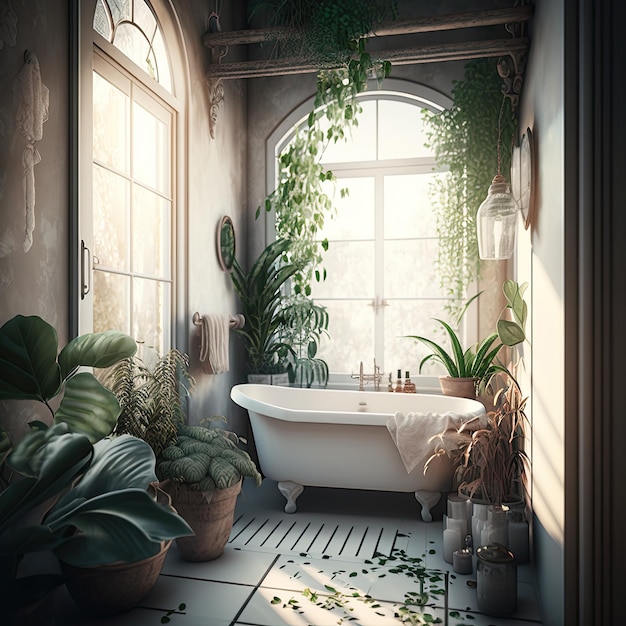 BathRoom Interior Design Cozy Empty Modern Bathroom Illustration AI Generative