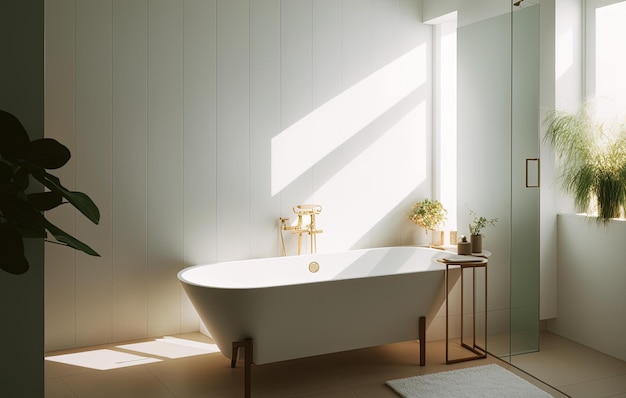 bathroom interior with bathtub and shower