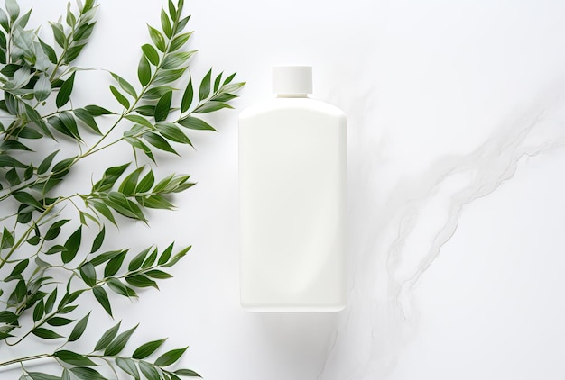 bathroom kit with body wash on white table top view in the style of minimalist background