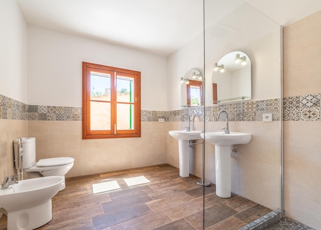 Bathroom in rustic style in a county house of Majorca, Spain