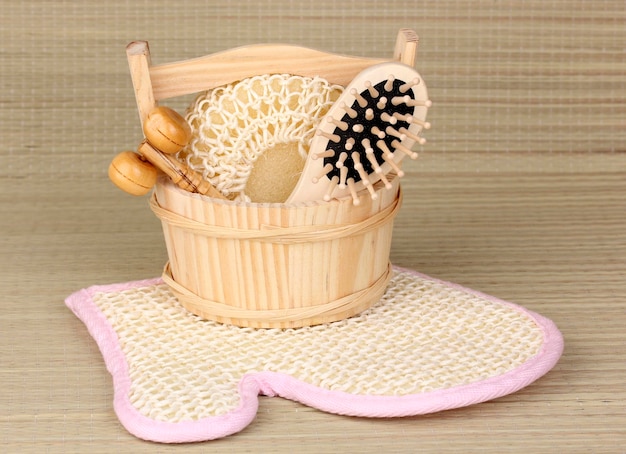 Bathroom set on bamboo background