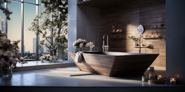 A bathroom that is designed to be both luxurious and relaxing AI Generative