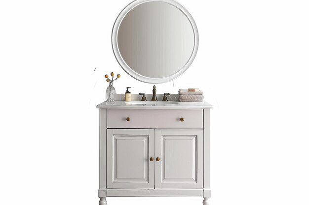 Photo bathroom vanity with mirror isolated on white background