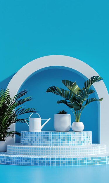 Photo a bathroom with a blue wall and a plant in a pot